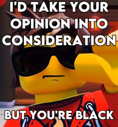 I’d take your opinion into consideration but you’re black Meme Template