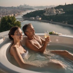 Floating spa bath couple Meme Template