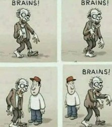 ZOMBIE LOOKS FOR BRAINS BLANK SHIRT Meme Template