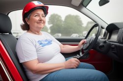 woman with helmet drives car Meme Template