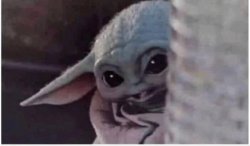 Baby Yoda peeking Meme Template