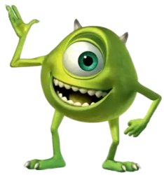 Mike Wazowski smiling with hand raised Meme Template