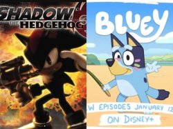 bluey doing the shadow the hedgehog pose :O Meme Template