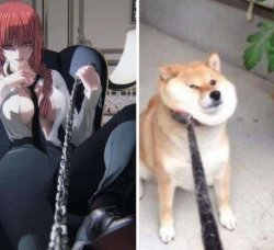 Makima and dog Meme Template