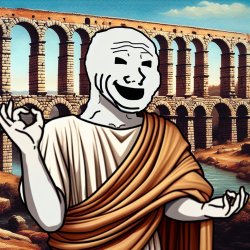 stonks meme with the character wearing a toga with an aqueduct i Meme Template