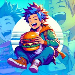 Mikey Simon from kappa Mikey eating a burger Meme Template