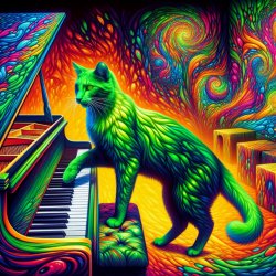 green cat playing piano Meme Template