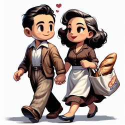 cute couple walking with a bag of bread Meme Template
