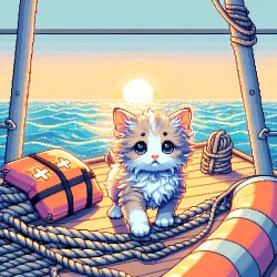 Cute kitten on a life boat Meme Template