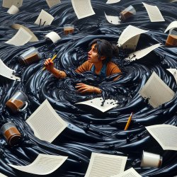 Writer drowning in coffee and papers Meme Template
