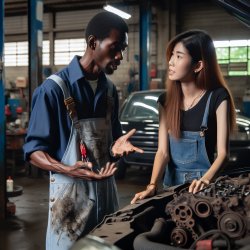 Customer speaking to auto mechanic Meme Template