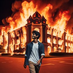 guy walking away from burning building Meme Template