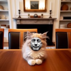 A kitten with a man´s face sitting on a table Meme Template