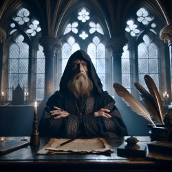 wizard with crossed arms sitting at a desk judging the observer Meme Template