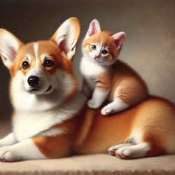cute kitten sitting on the corgi Meme Template