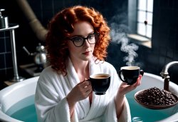 GIRL IN GLASSES DRINKS 3 COFFEES IN THE TUB Meme Template