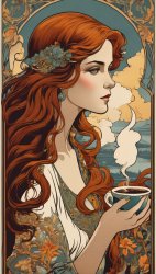 ART NOUVEAU COFFEE POSTER 10 LONG RED HAIR, COFFEE CUP Meme Template