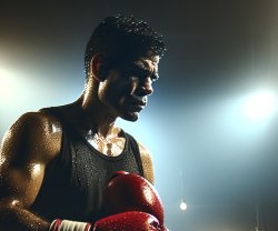 Boxer sweat, dark, boxing ring Meme Template
