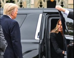 Melania tells Donald Trump to ride in another car_funeral Meme Template