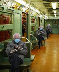 triple bernie rides the subway Meme Template