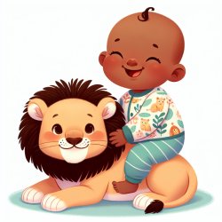 A cute black baby sitting on a baby lion Meme Template