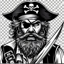 Angry pirate, white fill, black lines, transparent background Meme Template