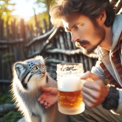A man taming a Pallas with a beer Meme Template