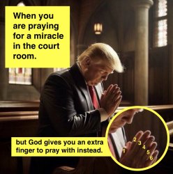 Donald Trump praying in church with six fingers meme Meme Template