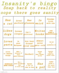 Insanity's bingo Meme Template