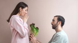 Man offering vegtables to woman Meme Template