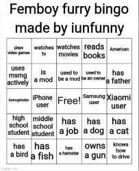 Femboy furry bingo Meme Template