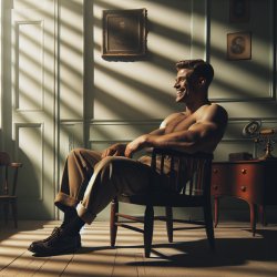 happy muscular guy sitting on chair Meme Template
