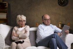 Old Couple On Couch Angry Meme Template