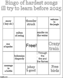 bingo of hardest songs i got to learn before 2025 Meme Template