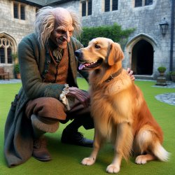 Quasimodo with a golden retriever Meme Template