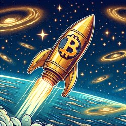 a Bitcoin Rocket with universe background Meme Template