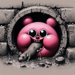 Kirby consuming a rat in the sewerage drain Meme Template