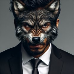 Man with a timberwolf head in a black business suit looking angr Meme Template