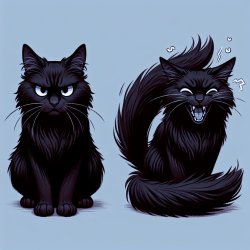 Black long hair Cat mad, then black long hair cat happy Meme Template