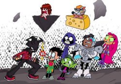Friday Night Funkin A.G.O.T.I. Goes Against Teen Titans GO! Gang Meme Template