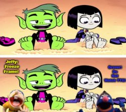 SML Jeffy and Super Grover Do FF On Teen Titans GO! Feet Cringe Meme Template