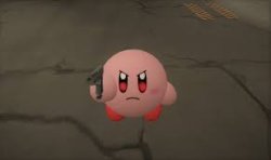 Kirby With Red Eyes And A Gun Meme Template