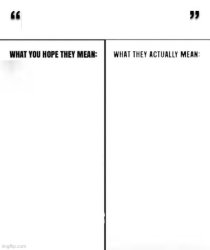 What you hope they mean vs what they actually mean Meme Template