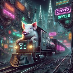 Pig driving a train with "crypto 2.0" written on the side Meme Template