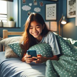 girl smiling at her phone in bed Meme Template