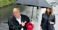 Trump holds the umbrella, leaving Melania to get wet. Chivalry. Meme Template