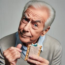 Old man asking questions while eating a poptart Meme Template