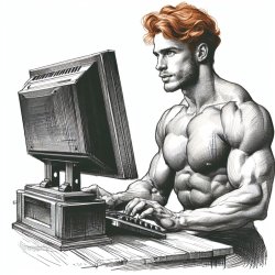 buff ginger dude at a computer Meme Template