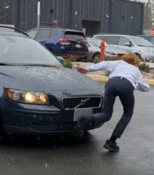 Person escaping car Meme Template