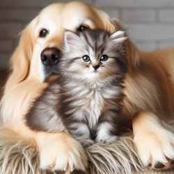 Cute kitten sitting on a dog Meme Template